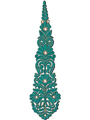 Designer Long Embroidered Patch with Metallic Thread Outline
