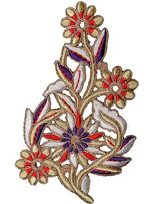 Floral Cutwork Patch with Metallic Thread Embroidery