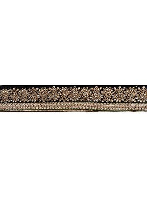 Fabric Border with Metallic Thread Embroidery and Crystals