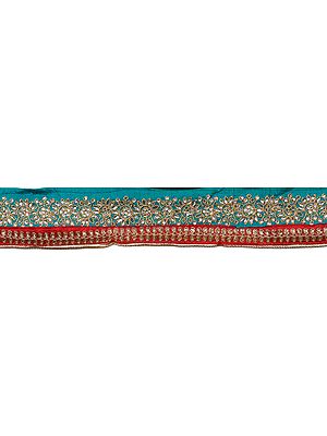 Fabric Border with Metallic Thread Embroidery and Crystals