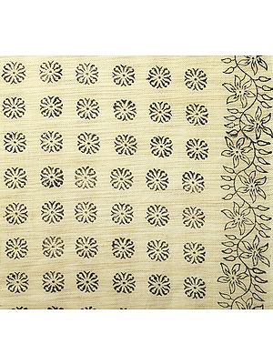 Dusty-Yellow Block Printed Fabric from Jharkhand with Small Flowers