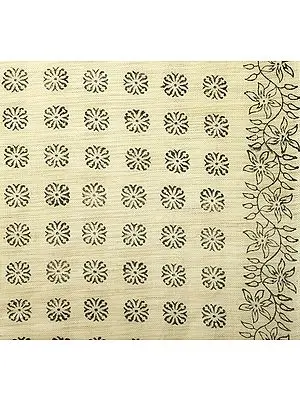 Dusty-Yellow Block Printed Fabric from Jharkhand with Small Flowers