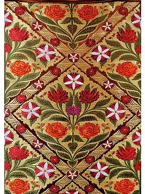 Brown and Golden Banarasi Brocade Fabric with Woven Flowers and Zari Weave