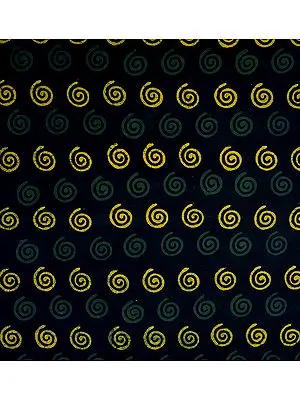 Blue Bagdoo Fabric from Jodhpur with Block-Printed Spirals