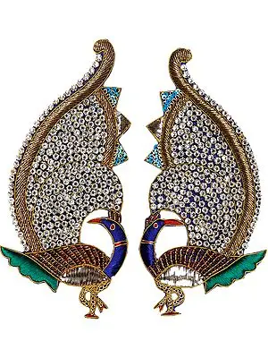 Pair of Embroidered Peacock Patches with Cut Work