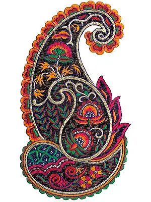 Embroidered Paisley Patch with Thread Work and Sequins