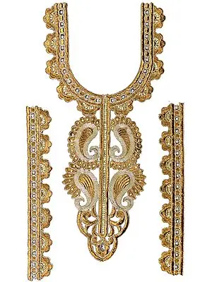 Zari-Embroidered Paisleys Kurti Neck Patch with Faux Pearls