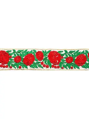 Floral Parsi Border with Embroidered Roses