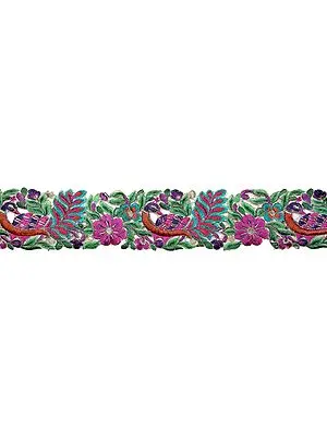 Multi-Color Floral Cut Work Border with Thread Embroidery