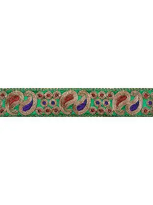 Amazon-Green Aari Embroidered Border with Paisleys