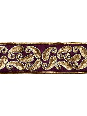 Deep-Purple Paisley Border with Golden Sequins