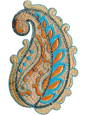 Golden and Blue Cutwork Paisley Patch