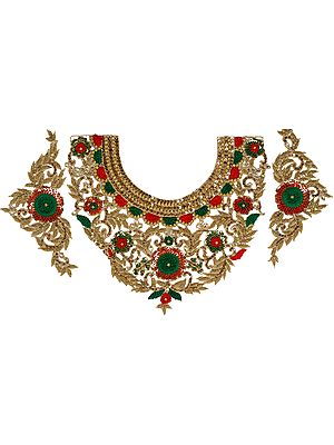 Embroidered Cut-work Neck Patch with Sequins and Thread Work