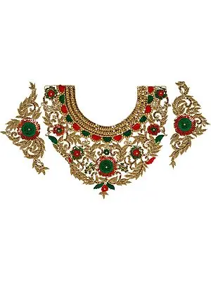Embroidered Cut-work Neck Patch with Sequins and Thread Work