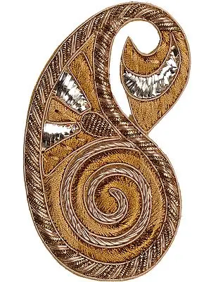Golden Paisley Patch with Thread Embroidery
