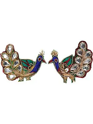 Pair of Small Peacock Patches with Aari Embroidery and Stone Work