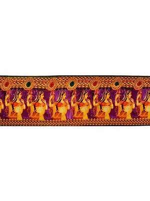 Pancy Purple Fabric Border with Digital-Printed Lady Figures