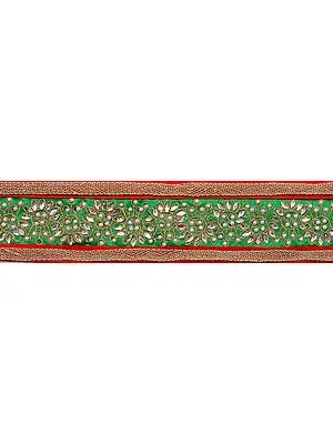 Fabric Border with Faux Pearls and Aari Embroidery