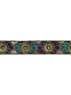 Jet-Black Fabric Border with Aari Embroidered Flowers and Sequins