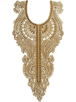 Golden Embroidered Kurti Neck Patch with Metallic Threadwork