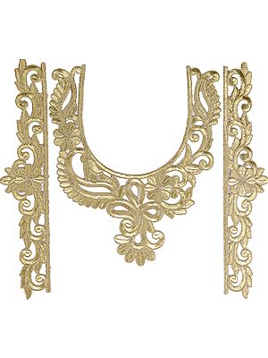 Golden Kurti Neck and Sleeves Patch with Aari Embroidery