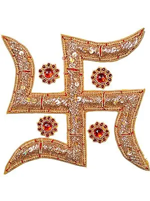 Golden Zardozi Hindu Swastik Patch with Stone Work