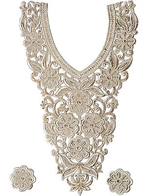 Kurti Neck Patch with Thread Embroidered Flowers and Crystals