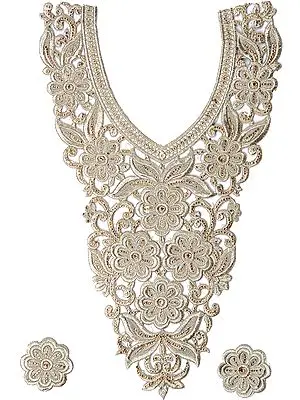 Kurti Neck Patch with Thread Embroidered Flowers and Crystals