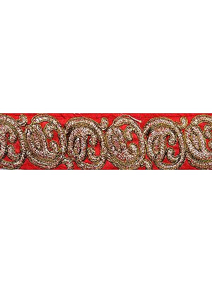 Narrow Fabric Border with Embroidered Paisleys in Golden Thread