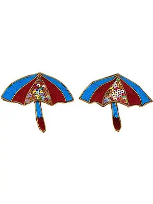 Pair of Umbrella Patch with Thread Embroidery and Sequins