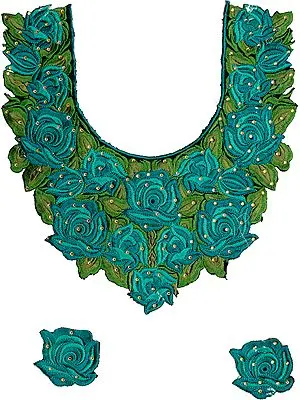 Roses Embroidered Kurti Neck Patch with Crystals