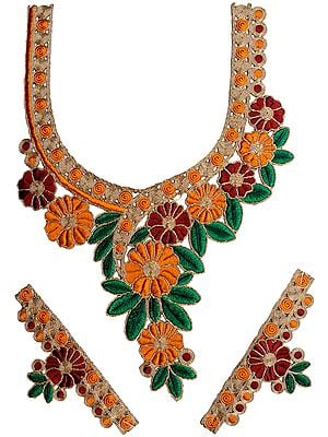 Kurti Neck Patch with Embroidered Flowers and Leaves
