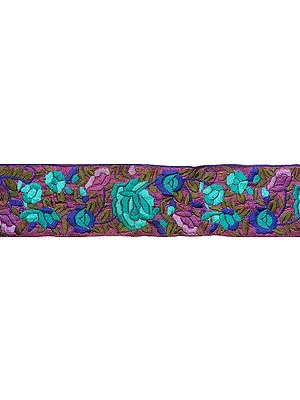 Dahlia-Mauve Fabric Border with Parsi Floral Embroidery