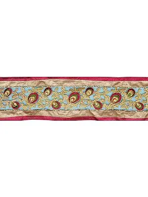 Floral Wide Border with Embroidered Peacock-Wings and Sequins