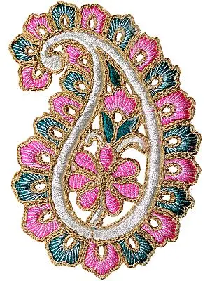 Pink and Green Paisley Patch with Cut-Work
