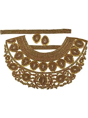 Bead-Embroidered Zardozi Round-Neck Patch with Brass Sequins