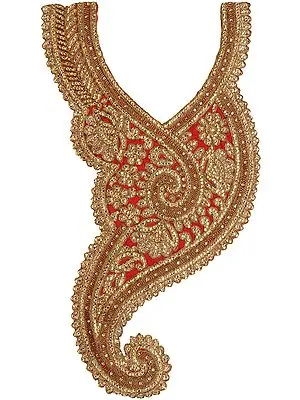 Designer Paisley Neck Patch with Golden Threadwork and Crystals