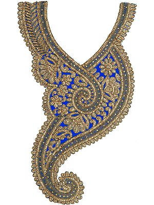 Designer Paisley Neck Patch with Golden Threadwork and Crystals