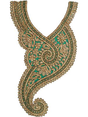 Designer Paisley Neck Patch with Golden Threadwork and Crystals