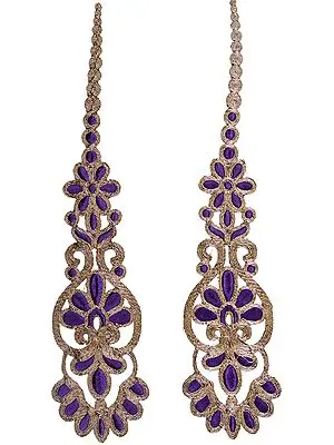 Dark-Purple Long Floral Patch with Metallic-Threadwork (Pair)