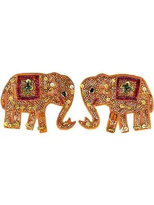 Pair of Golden Elephant Zardozi Patches with Sequins