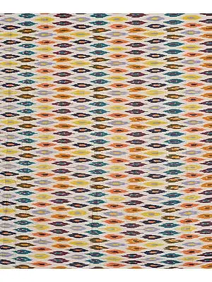 Whisper-White Handloom Fabric from Pochampally with Ikat Weave in Multi-color Thread