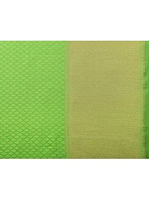 Jasmine-Green Self-Weave Banarasi Fabric with Golden Leharia Border
