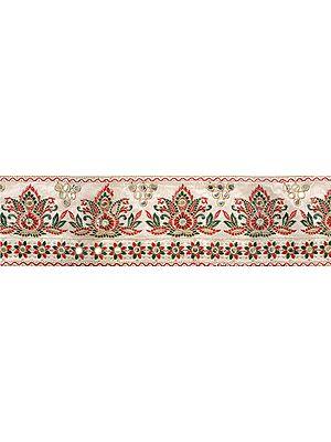 Snow-White Wide Border with Aari-Embroidered Mughal Design