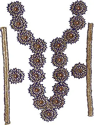 Mazarine-Blue Floral Kurti Neck Patch with Beads and Stone Work