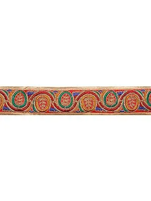 Tomato Fabric Border Embroidered with Golden Wires
