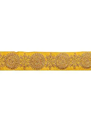Fabric Border Embroidered with Flowers in Golden Thread and Sequins