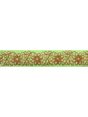 Jasmine-Green Fabric Border with Zardozi Embroided Flowers