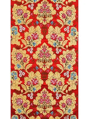 True-Red Fabric from Banaras with Woven Flowers and Zari Weave by Hand