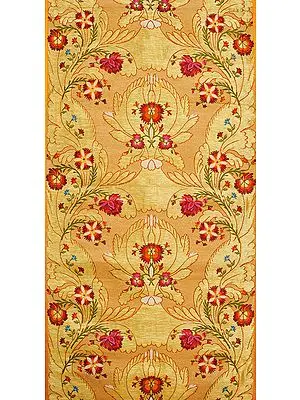 Peach and Golden Handloom Fabric from Banaras with Zari Weave